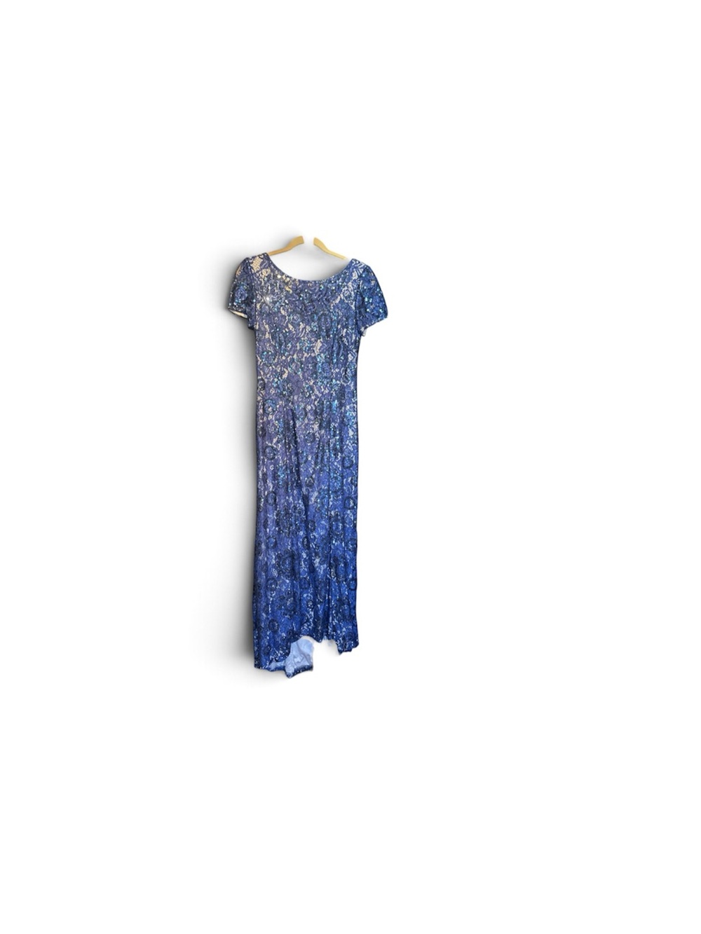 Alex Evenings Blue Floral Short-Sleeve Maxi Dress with Scoop Neck